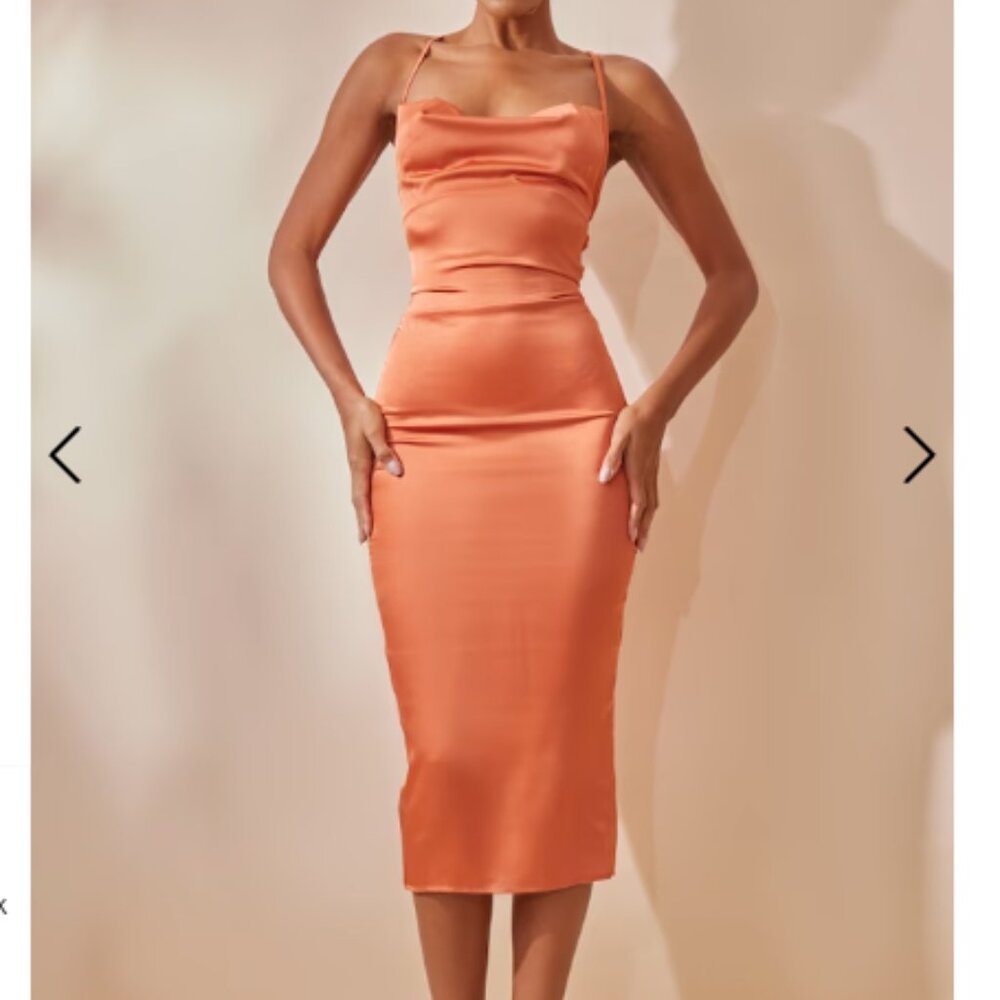 NWOT Strappy Back Cowl Neck Satin Midi Dress - XS